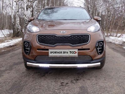 Защита передняя овальная с ДХО 75х42 мм ТСС для Kia Sportage 2016-2018