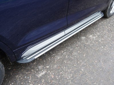 Пороги алюминиевые Slim Line Silver для Audi Q5 № AUDIQ517-21S