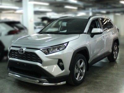 Защита переднего бампера двойная d-60+53 с четырьмя загибами для Toyota RAV-4 2019 – н.в. TRN19_1.2