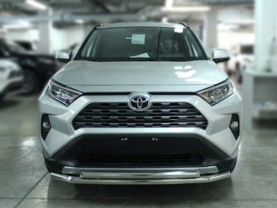 Защита переднего бампера двойная d-60+53 с двумя загибами для Toyota RAV-4 2019 – н.в.