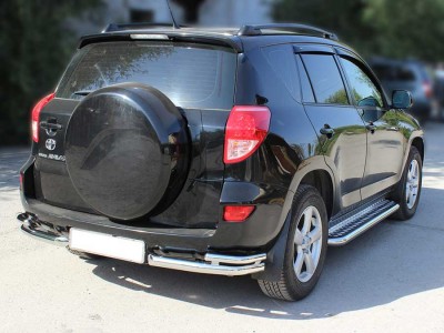 Защита заднего бампера "уголки" d-60+43 для Toyota RAV-4 2006-2009