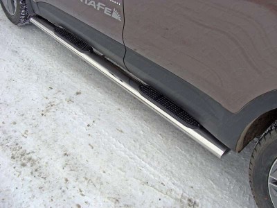 Пороги труба овальная с накладками 120х60 мм для Hyundai Santa Fe Grand № HYUNSFGR16-09