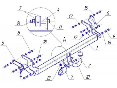 ТСУ Фаркоп Avtos на Mitsubishi Lancer IX № MI 22