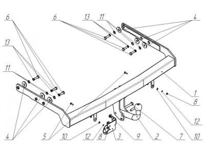 ТСУ Фаркоп Avtos на Ford Galaxy/Volkswagen Sharan/Seat Alhambra 2000-2010 № VW 22