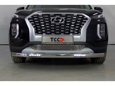 Защита передняя овальная с ДХО 75х42 мм для Hyundai Palisade № HYUNPAL21-04