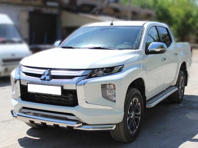 Защита переднего бампера двойная d-76 с доп.накладками для Mitsubishi L200 2019 – н.в. MPL19_1.2
