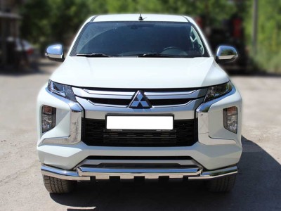 Защита переднего бампера двойная d-76 с доп.накладками Технотек для Mitsubishi L200 2019 – н.в.