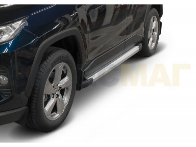 Пороги алюминиевые Rival Silver для Toyota RAV4 2019-2021