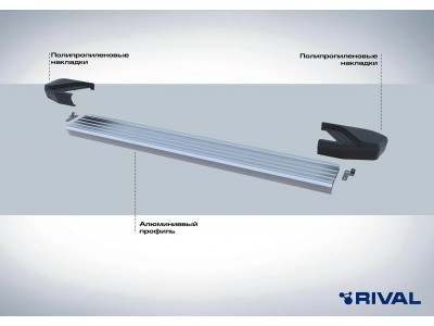Порог-площадка "Silver" F193AL + комплект крепежа для Hyundai Palisade 2020-н.в., Kia Telluride 2019-н.в.