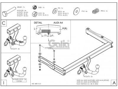 ТСУ Фаркоп оцинкованный Galia шар BMA съёмный на седан и универсал для Audi A4 № A047C