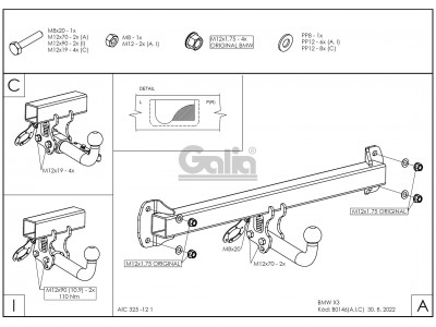 ТСУ Фаркоп оцинкованный Galia шар A для BMW X3 E83 № B014A
