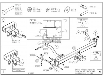 ТСУ Фаркоп оцинкованный Galia шар A для Peugeot Boxer/Citroen Jumper/Fiat Ducato № C045A