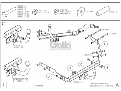 ТСУ Фаркоп оцинкованный Galia шар A для Citroen Xsara Picasso № C047A
