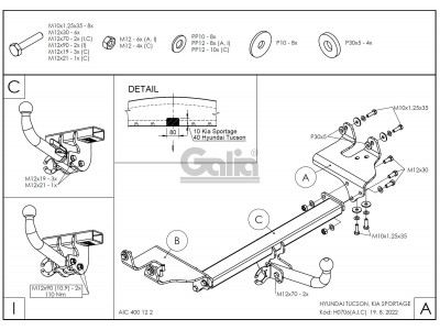 ТСУ Фаркоп оцинкованный Galia шар BMA съёмный для Hyundai Tucson/Kia Sportage № H070C