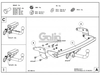 ТСУ Фаркоп оцинкованный Galia шар C съемный для Mazda CX-9 № M133C