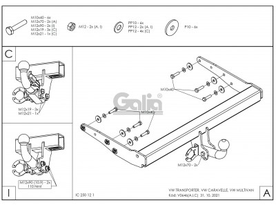 ТСУ Фаркоп оцинкованный Galia шар A для Volkswagen Caravelle/Multivan/Transporter T5/6 № V064A
