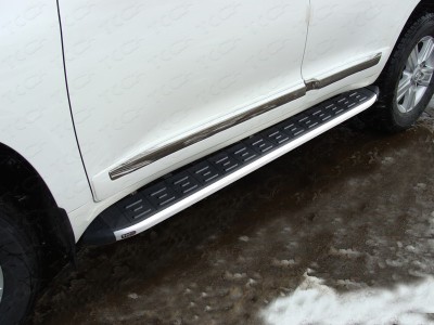 Пороги алюминиевые ТСС с накладкой для Toyota Land Cruiser 200 № TOYLC20015-13AL