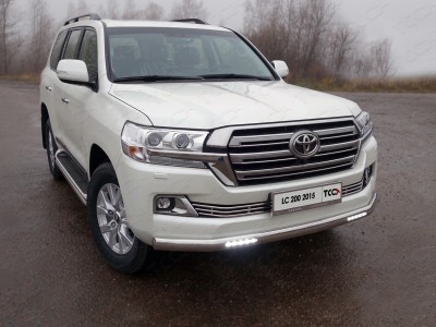 Защита передняя овальная длинная с ДХО 75х42 мм для Toyota Land Cruiser 200 № TOYLC20015-03