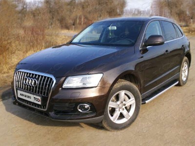 Пороги алюминиевые ТСС с накладкой для Audi Q5 2008-2016